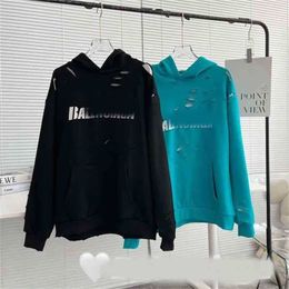 Original Hoodie Balenciga Top Quality Version Correct Designer of the Paris Home Hole Letter Fake Two-piece Street Style in Autumn and Winter 2023