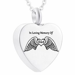In Memory Of Dad Type Angel Wings Ashes Jewelry Necklace Cremation Pendant with Pretty Package Bag207N
