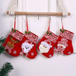 Red Christmas Socks Tree Pendants Sugar Gift Linen Bags Charms Hanging Decorations Santa Claus Merry Xmas Happy New Year Festive Christmas Trees Party Home Stocking