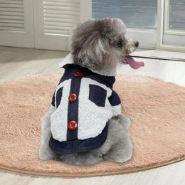 Dog Apparel Denim Fleece Jacket With Pockets Puppy Pet Winter Clothes Fall Outfit For Walking Hiking Small Dogs Travel
