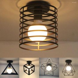 Ceiling Lights Nordic Retro LED Light 85-240V E27 Lamp Holder Black Wrought Iron For Kitchen Living Room Balcony Porch