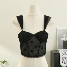 Women's Tanks Sexy Camisole Female 2023 Summer Mesh Polka Dot Design Tank Top With Chest Pad Women Black Crop