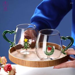 Plates Water Cup Cute Three-dimensional Snowman Glass Christmas Tree Tumbler Drinking Set Creative Cartoon With Handle Juice Milk Mug