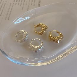 Hoop Earrings Trendy Pendant Earring Shine Solid Color Geometry Heart-shaped Hollow Dangle Design For Women Luxury Daily Jewelry