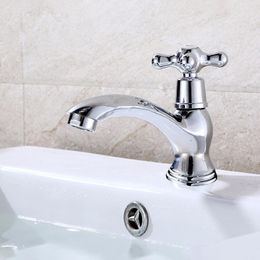 Bathroom Sink Faucets Zinc Alloy Basin Faucet Cross Handle Vanity Tap Single Cold Water Quick Open Corrosion Resistance