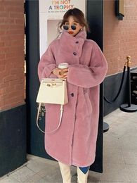 Women's Fur RDMQ Teddy Bear Coat Winter Clothes Women 2023 Belted OverCoat Long Parkas Female Warm Oversized Plush Jacket Coats 5XL
