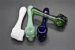 wholeasle Glass Smoking Pipes Colourful Mini hand spoon Pipes best quality skull Glass Oil burner Pipes Dry herb vaporizer