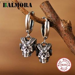 Stud BALMORA Real 925 Sterling Silver Skull Stud Earrings For Men Women Cool Ear Stud Punk Hip hop Silver Studs Jewelry Gift YQ231107