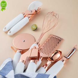 New Rose Gold Kitchen Gadget Set Stainless Steel Garlic Press Cutter Scoop Peeler Cheese Grater Kitchenware Kitchen Accessories