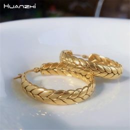 Hoop Earrings & Huggie Ins Titanium Steel 18K Gold Stainless Wheat Circle Round Big For Women Girls Travel Jewellery HUANZHI 2023Hoop