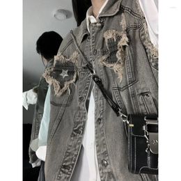 Women's Jackets Vintage Denim Women Harajuku Streetwear Oversize Distressed Sleeveless Female