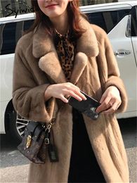 Women's Fur Syiwidii Mink Faux Coat Women 2023 Fall Winter Turn Down Collar Long Jakcet Vintage Button Up Sleeve Outerwear