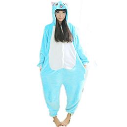 Flannel Anime Fairy Tail Happy Cat Onesie adult Children Cartoon Cosplay Costume women Pajamas adult Blue Cat Onesies jumpsuit341O