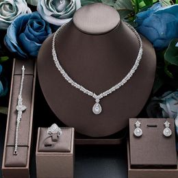 Necklace Earrings Set Luxury Dubai Wedding Bridal Jewellery For Women Water Drop Zircon 4pcs Jewellery