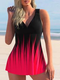 Women's Swimwear 2023 Summer Two Pieces Swimsuit Women Wide Strap Swimdress Vintage Beachwear Tankini Bathing Suit