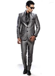Men's Suits 2023 Grey Men Fashion Custom Made Grooms Prom Wedding Tuxedo Formal Dinner Suit Coat Jacket Blazer 2 Pieces(Jacket Pant)