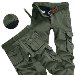 Men's Pants Men's Winter Pants Thick Warm Cargo Pants Casual Wool Pocket Fur Trouser Plus Size 38 40 Loose Pocket Jogging Work Suit Men's 230407