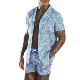 Matching outfits Men's Summer Paisley Tracksuits Beach Shorts 2Pcs Clothes Set vintage High Quality Printed Shirt Tops Pant S283R