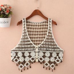 Women's Vests Boho Sexy Hollow Out Crochet Vest Tank Tops Women Sleeveless Beach Holiday Wear Camis Mujer With Tassel Chaleco