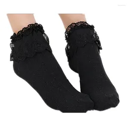 Women Socks LJCUIYAO Lovely Cute White Ankle Cotton Vintage Lace Ruffle Frilly Lady Princess Girl Sock Soft