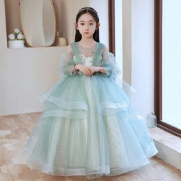 shiny Cute Ball Gown Flower Girl Dresses new Ruffles Combined Hand Made Floral Baby Pageant Gowns First Communion Party Wedding Wear Communion Pageant Dresses Gowns