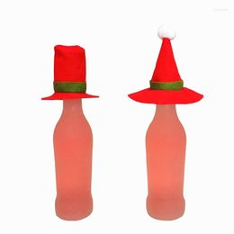 Christmas Decorations 50pcs Red Wine Bottle Cover Hat Style Cap Santa Claus Xmas Gift Party Table Decoration