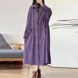 Women's Trench Coats Spring Fall Women Loose Purple Corduroy Long Coat Autumn Woman Clothing Casual Korean Jacket