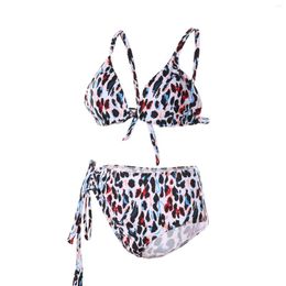 Women's Swimwear Lady Bikini High Waist Shorts Leopard Print Sexy Strap Design Deep V-neck Summer Clothing Swimming Costume