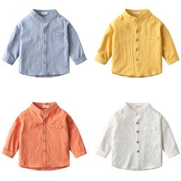 Kids Shirts Solid White Boys Shirt Summer Cotton Linen Toddler Tops Children Clothes 230407
