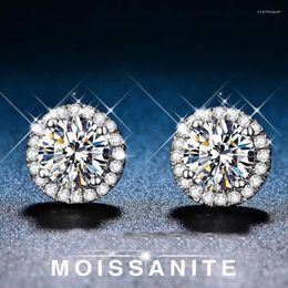 Stud Earrings Real 0.5ct Moissanite Luxury Round Wrapped 925 Sterling Silver Full Diamonds For Women Party Fine Jewellery