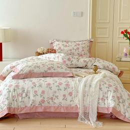 Bedding Sets French Vintage Pure Cotton Set Egyptian Rose Flower Pattern Duvet Cover Flat/Fitted Bed Sheet Pillowcase