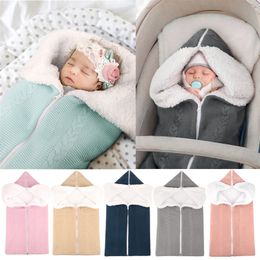 Sleeping Bags Baby Knitted Sleeping Bag Plus Velvet born Outdoor Cart Cover Blanket Envelope Thick Zipper Anti Kick Sleeping Bag 230407