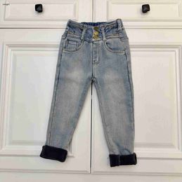 Brand designer baby Plush jeans winter denim kids pants Size 110-160 Metal letter logo children trousers Nov05