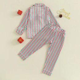 Clothing Sets Kids Baby Girls Christmas Pyjamas Set Stripe Long Sleeve Button-Down Shirt Top Pants Xmas Loungewear Sleepwear