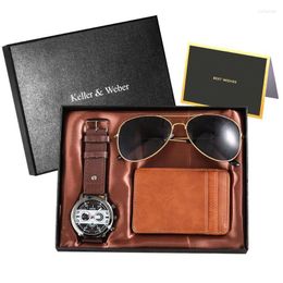Wristwatches Bag Watch Set Cool Men's Quartz Leather Cards Holder Universal Sunglasses For Men Exquisite Gift With BoxWristwatches Bert2