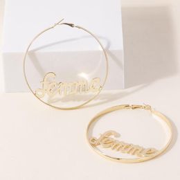 Hoop Earrings Personality INS Studs Exaggerated Silver Colour Large Circle Cutout Lettered Femme Women Ear Accessories