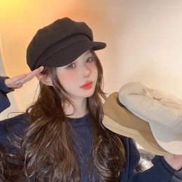 Berets Korean Version Of Female Versatile Fashion Painter Hat Autumn And Winter Solid Colour Temperament Warm Octagonal Hats For Women