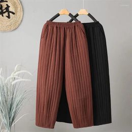 Women's Pants Retro Cotton For Winter 2023 Loose Fitting High Waist Linen Quilted Thickened Warm Trousers Z3719