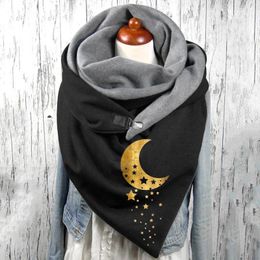 Scarves Moon Printed Scarf Women Elegant Casual Warm Ladies Button Soft Wraps Outdoor Windproof Neck Warmer Women's Hijabs