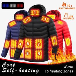 Men's Down Parkas 15 Areas Heated Jacket USB Men's Heating Jacket Women's Warm Vest Heated Vests Coat Hunting Hiking Camping Autumn Winter Male 231107