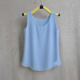 Camisoles Tanks Women's Summer Chiffon Shirt 31 Colour Sleeveless Women's Casual Loose Top No Perspective Shirt Women's Solid Blue 21432 230407