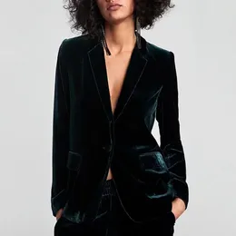Women's Suits 2023 Dark Green Velvet Blazers Spring Women Solid Long Sleeve Single Button Casual Blazer Autumn OL Office Lady Jacket Slim