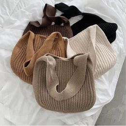 Shopping Bags Retro Female Woolen Knitted Shoulder Bag Korean Fashion Cotton Cloth Girls Tote Shopper Large Capacity Over