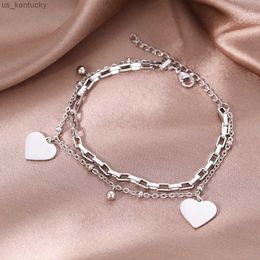 Стальные браслеты, индивидуальный дизайн, подвеска в виде колокольчика в форме сердца, бусины, многослойная цепочка, модный браслет для женщин, ювелирные изделия, подарки R231115