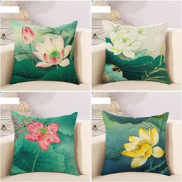 Pillow Chinese Style Lotus Sofa Throw Pillowcase Decorate Retro Cotton Linen Cover Capas De Almofada Home Decor