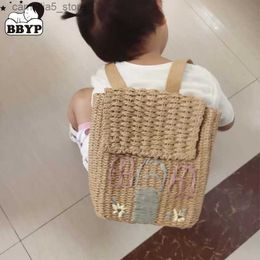 Backpacks New style Kawaii double-shoulder straw woven bag with hand-carrying woven backpack For Children Q231108