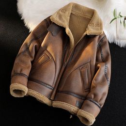 Men's Jackets Leather Fur Integrated Men Short Jacket Vintage Handsome Fashion Casual Spliced Coat Winter Male Thicken Lamb Wool Jacket 231107