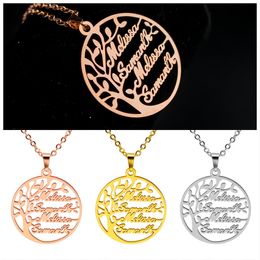 Personalized Necklace With Family Names Tree Of Life Design Stainless Steel Gold Plated Birthday Gifts