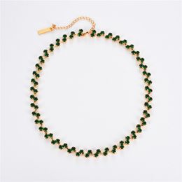 French Personalised Fashion Geometric Splice Green Zircon Necklace For Women's Simple Short Collar Chain Jewellery