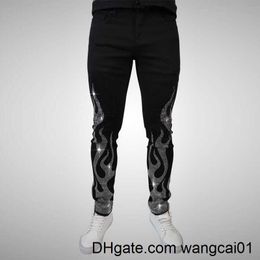 Men's Jeans 2021 Men's Stretchy Black Jeans Skinny Slim Fit Hot Drill Punk Streetwear Biker Trousers Man Rhinestone Ho Denim Pencil Pants 0407H23